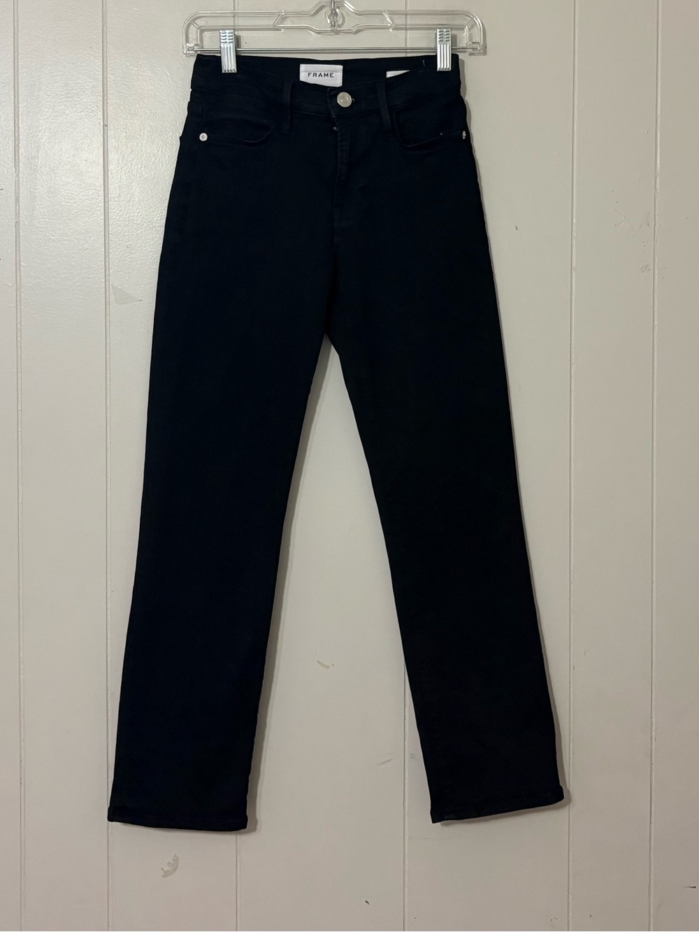 FRAME Le High Straight Jeans Film Noir Black Cropped Size 25